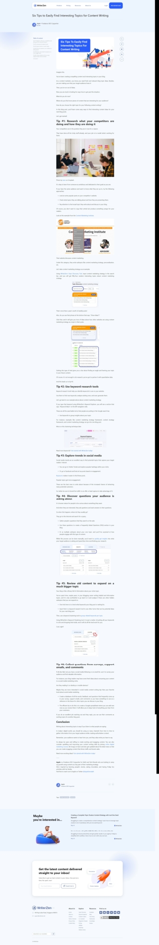 WriterZen - Six Tips to Easily Find Interesting Topics for Content Writing