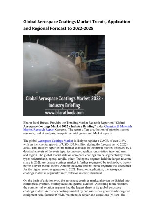 Global Aerospace Coatings Market Trends, Application and Regional Forecast to 2022-2028