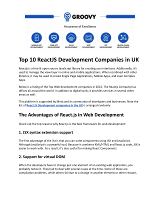 Top 10 ReactJS Development Companies in UK