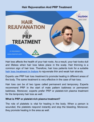 Hair Rejuvenation And PRP Treatment