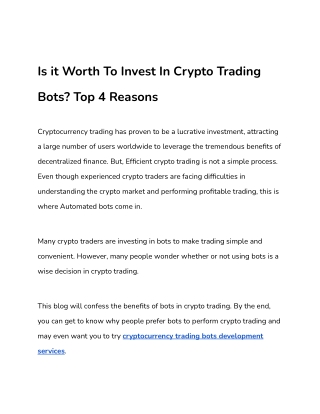 Is it Worth To Invest In Crypto Trading Bots