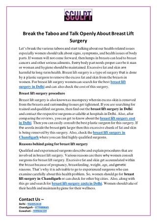 Break the Taboo and Talk Openly About Breast Lift Surgery