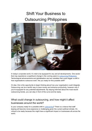 Shift Your Business to Outsourcing Philippines