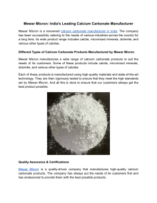 Mewar Micron_ India's Leading Calcium Carbonate Manufacturer