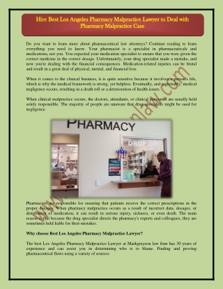 Hire Best Los Angeles Pharmacy Malpractice Lawyer to Deal with Pharmacy Malpractice Case