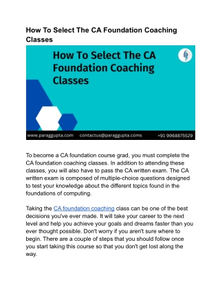 How To Select The CA Foundation Coaching Classes