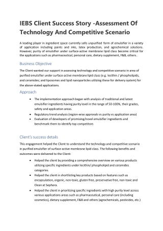 IEBS Client Success Story -Assessment Of Technology And Competitive Scenario