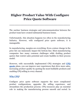 Higher Product Value With Configure Price Quote Software