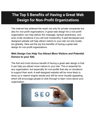 The Top 5 Benefits of Having a Great Web Design for Non-Profit Organizations