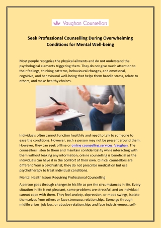 Get the Online Connected Vaughan Counseling Services