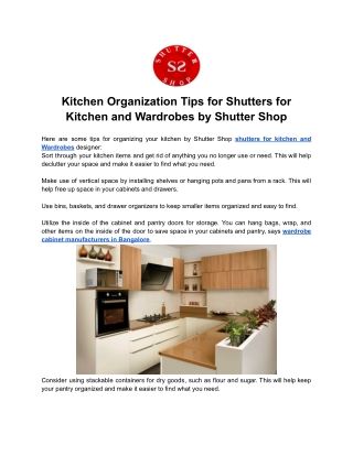 Kitchen Organization Tips for Shutters for Kitchen and Wardrobes by Shutter Shop