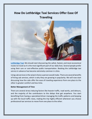How Do Lethbridge Taxi Services Offer Ease Of Traveling
