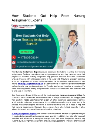 How Students Get Help From Nursing Assignment Experts