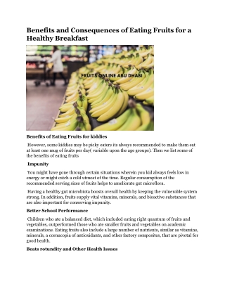 Benefits and Consequences of Eating Fruits for a Healthy Breakfast