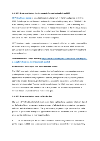 U.S. HSV1 Treatment Market Size, Dynamics & Competitor Analysis by 2027