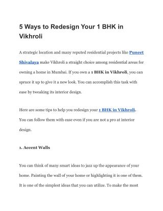 5 Ways to Redesign Your 1 BHK in Vikhroli