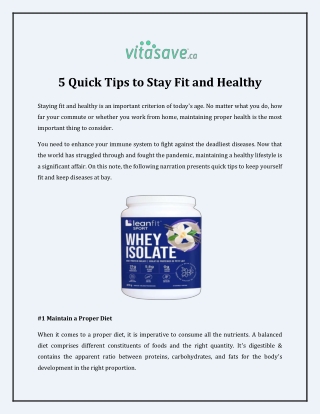 5 Quick Tips to Stay Fit and Healthy