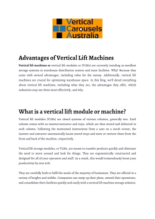 Advantages of Vertical Lift Machines