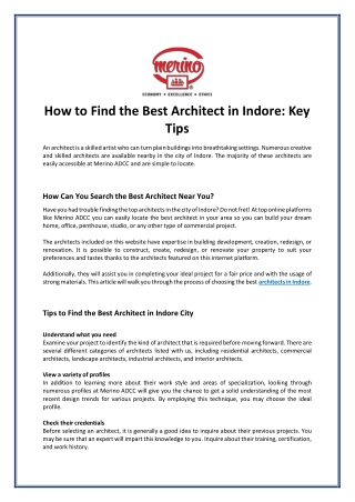How to Find The Best Architect in Indore Key Tips