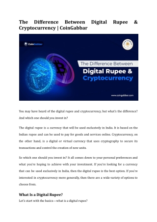 The Difference Between Digital Rupee & Cryptocurrency _ CoinGabbar