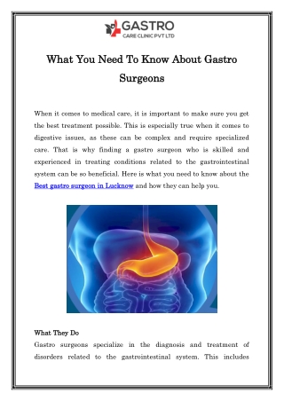 What You Need to Know About Gastro Surgeons