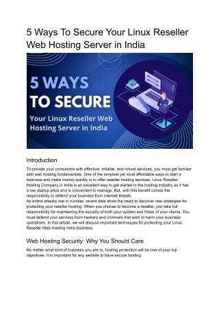 5 Ways To Secure Your Linux Reseller Web Hosting India Server