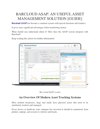Barcloud ASAP: An Useful Asset Management Solution [GUIDE]