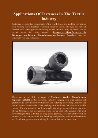 Applications Of Fasteners In The Textile Industry