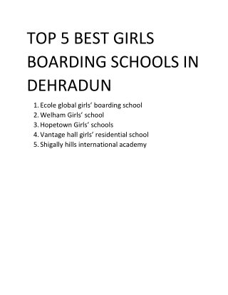 TOP 5 BEST GIRLS BOARDING SCHOOLS IN DEHRADUN