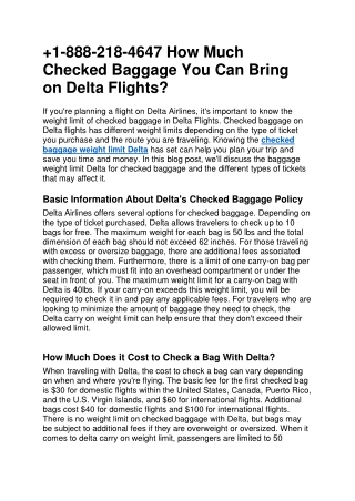 1-888-218-4647 How Much Checked Baggage You Can Bring on Delta Flights