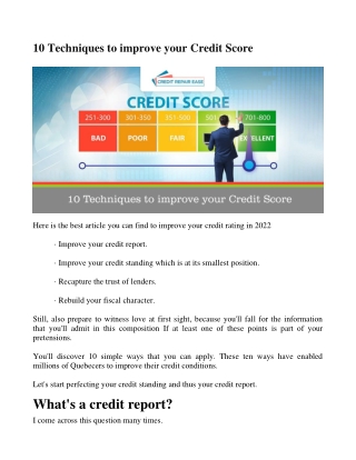 10 TECHNIQUES TO IMPROVE YOUR CREDIT SCORE