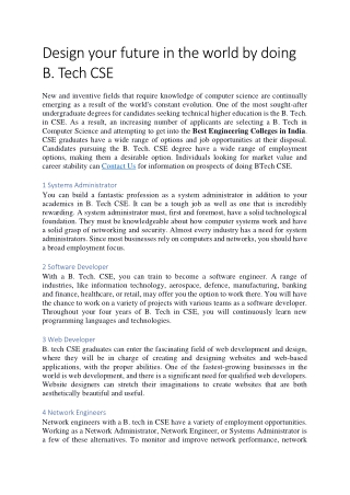Design your future in the world by doing  B. Tech CSE