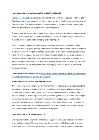 Hearing Loop Market Growing at Healthy CAGR of 9.00 by 2027