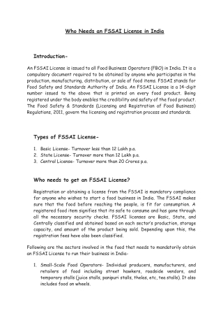 Who Needs an FSSAI License in India