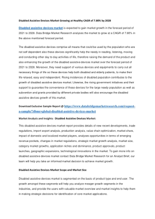 Disabled Assistive Devices Market Growing at Healthy CAGR of 7.80 by 2028
