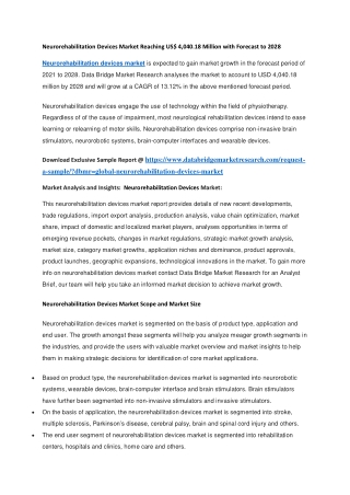 Neurorehabilitation Devices Market Reaching US 4,040.18 Million with Forecast to 2028