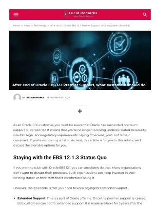 After end of Oracle EBS 12.1 Premier Support, what customers should do