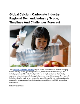 Global Calcium Carbonate Industry Regional Demand, Industry Scope And Timelines