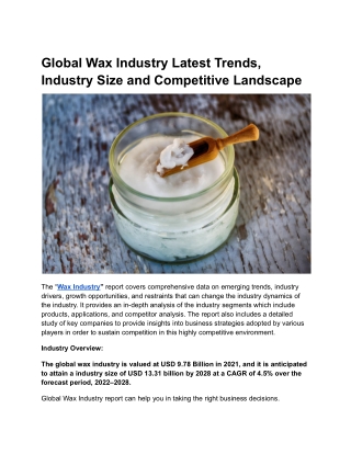 Global Wax Industry Latest Trends, Industry Size and Competitive Landscape