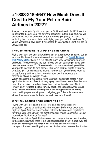 1-888-218-4647 How Much Does It Cost to Fly Your Pet on Spirit Airlines in 2022