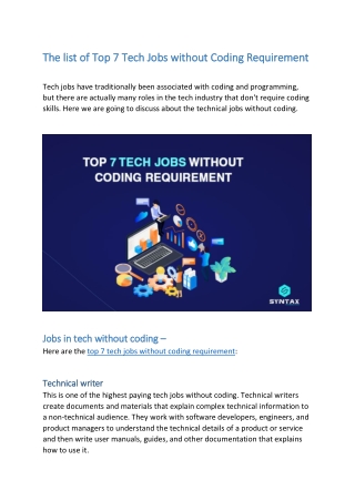 The list of Top 7 Tech Jobs without Coding Requirement