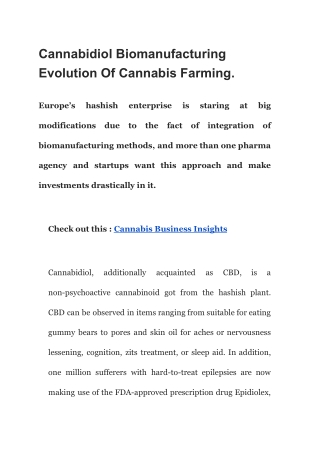 Cannabidiol Biomanufacturing Evolution Of Cannabis Farming.