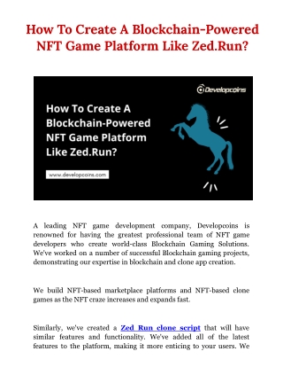 How To Create A Blockchain-Powered NFT Game Platform Like Zed.Run?