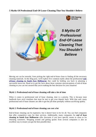 5 Myths Of Professional End-Of-Lease Cleaning That You Shouldn't Believe