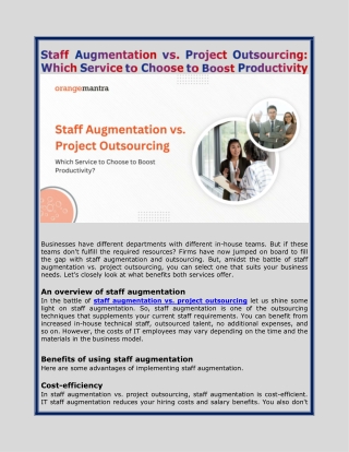 Staff Augmentation vs. Project Outsourcing Which Service to Choose to Boost Productivity