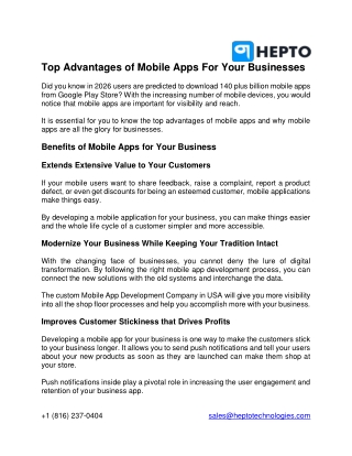 Top Advantages of Mobile Apps For Your Businesses