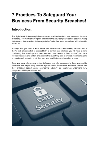 7 Practices To Safeguard Your Business From Security Breaches!