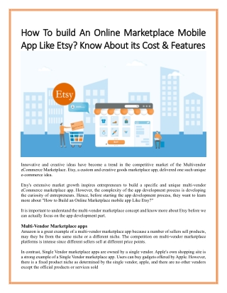 How To build An Online Marketplace Mobile App Like Etsy Know About its Cost & Features
