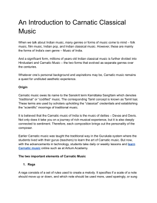 An Introduction to Carnatic Classical Music