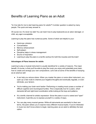 Benefits of Learning Piano as an Adult